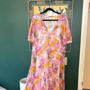 Torrid Pink and Yellow Floral Lace Dress